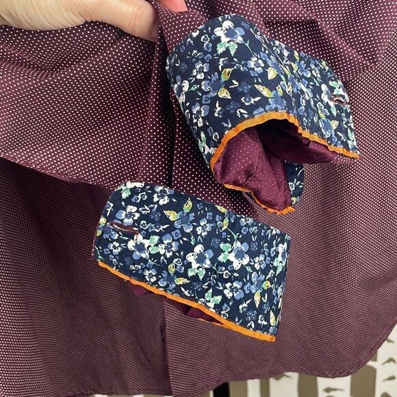 Cactus Man Ricky Singh Plum Navy Polka Dot Poplin Floral Cuff Shirt XL/44 - Picture 3 of 7